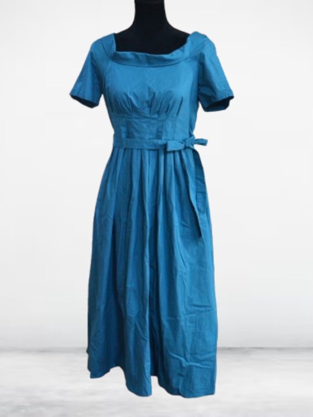 eShakti Turquoise 60's Retro Fit & Flare dress POCKETS custom size 10